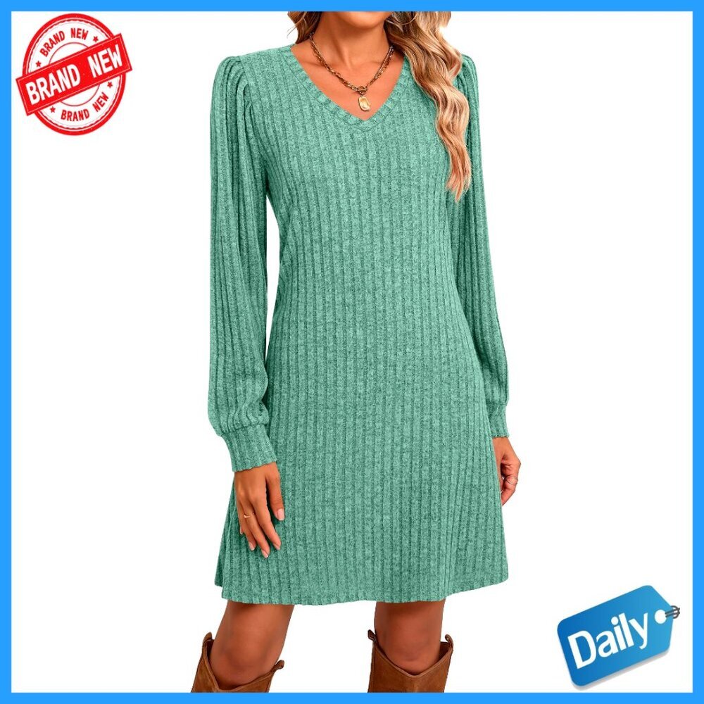 Long Sleeve V Neck Sweater Dress Casual Tunic Fall Outfit